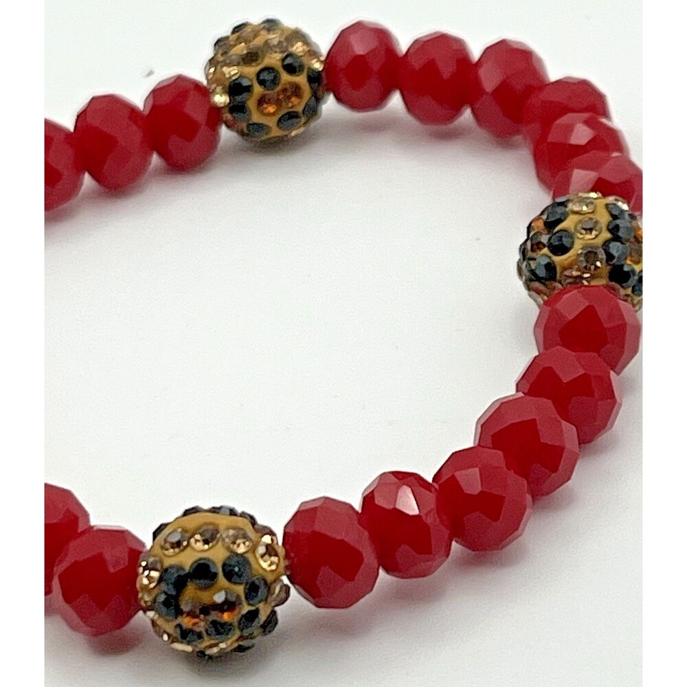 Red Glass Faceted Bead & Leopard Print Focal Beads RHINESTONES Boho Y2K Set 3 - Picture 3 of 5